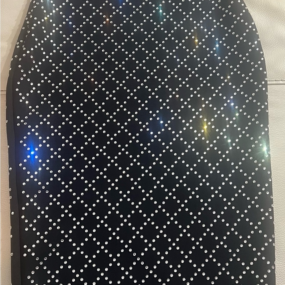 New Beautiful Black Rhinestone Embellished Strapless Dress